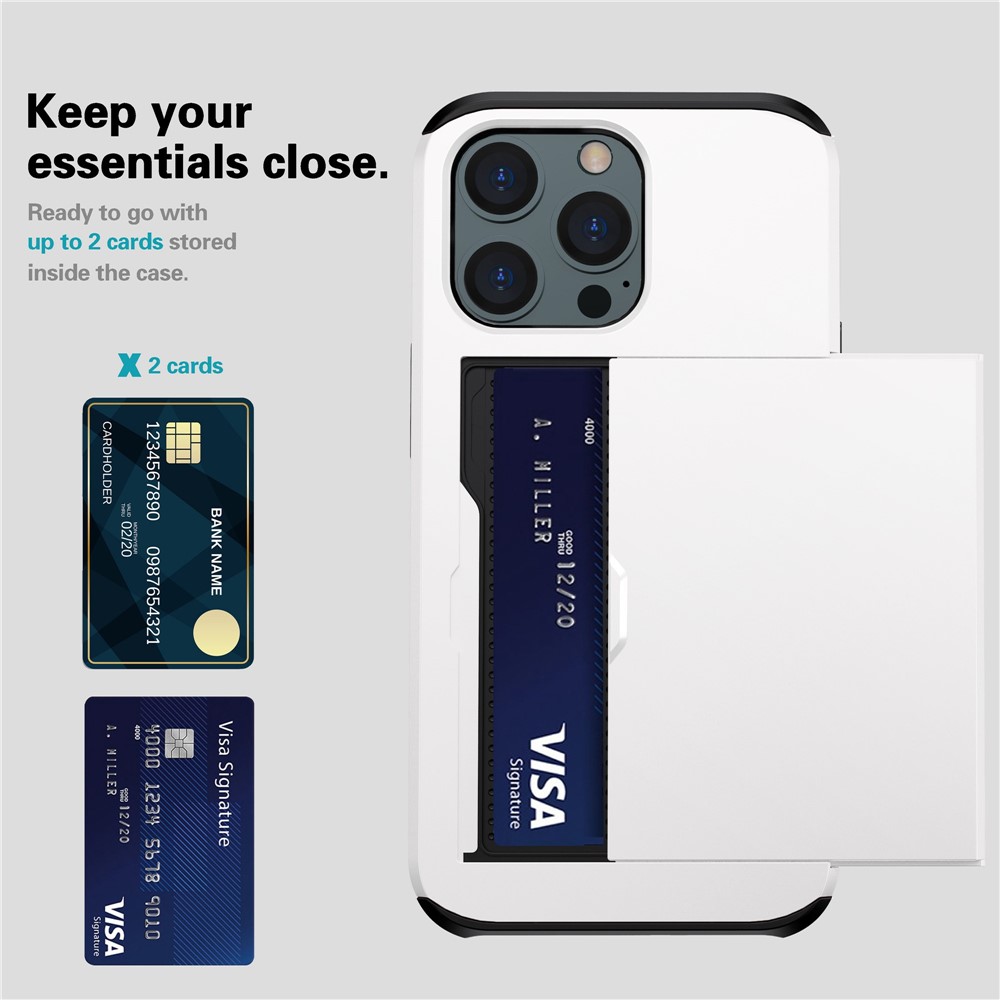 For iPhone 14 Pro Max 6.7 inch TPU + PC Hybrid Case Shockproof Phone Cover with Slide Card Holder - White-7