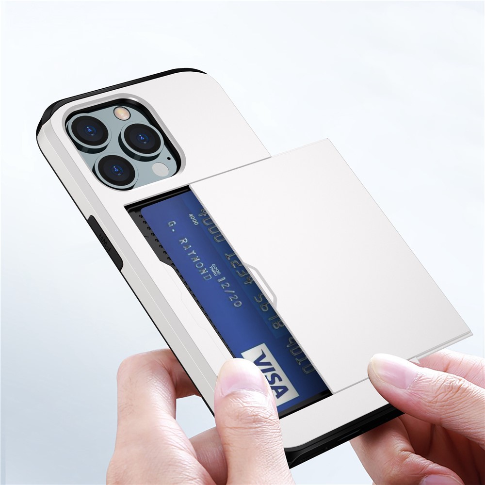 For iPhone 14 Pro Max 6.7 inch TPU + PC Hybrid Case Shockproof Phone Cover with Slide Card Holder - White-8