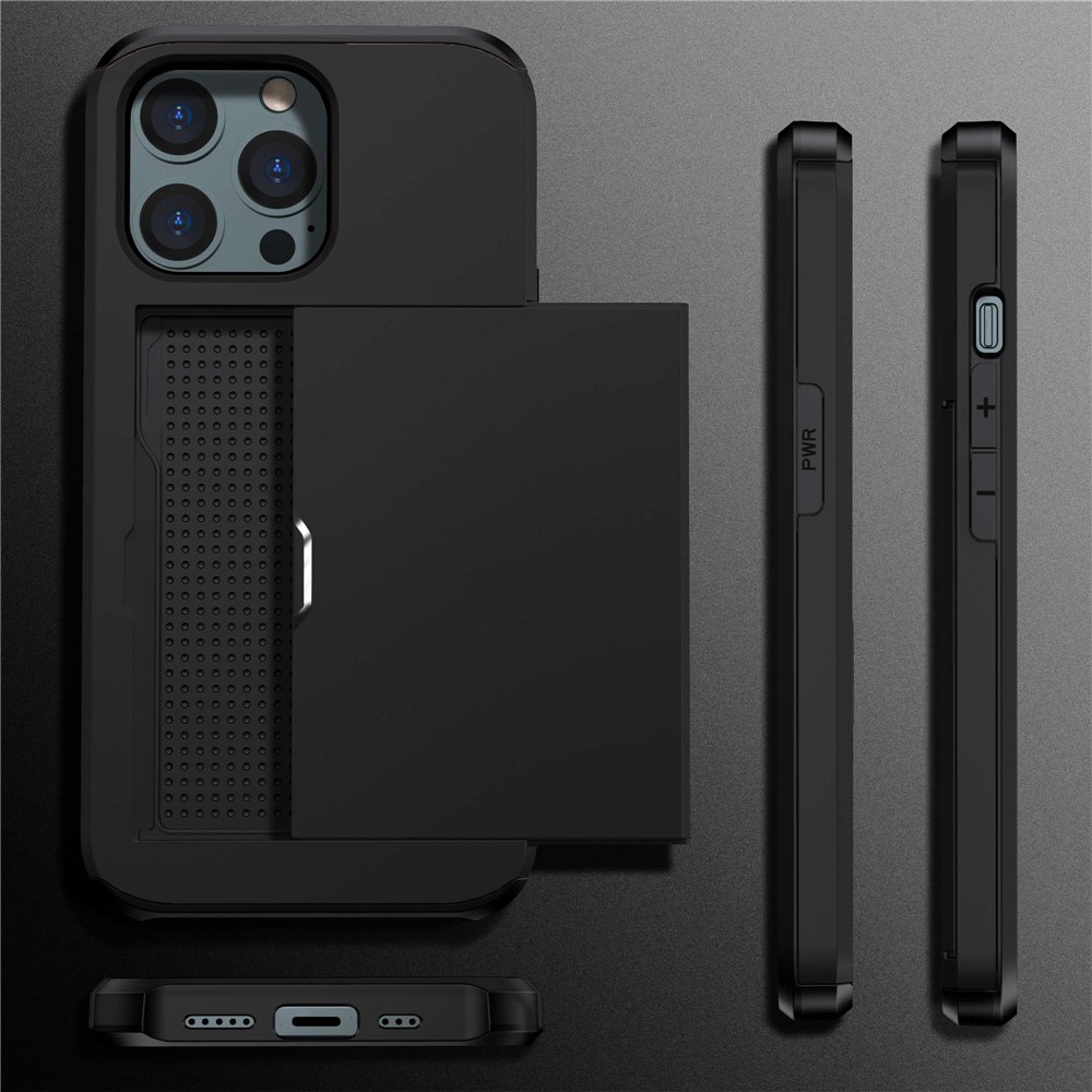 For iPhone 14 Pro 6.1 inch Anti-scratch Phone Case Card Holder Soft TPU + Hard PC Hybrid Cover - Black-10