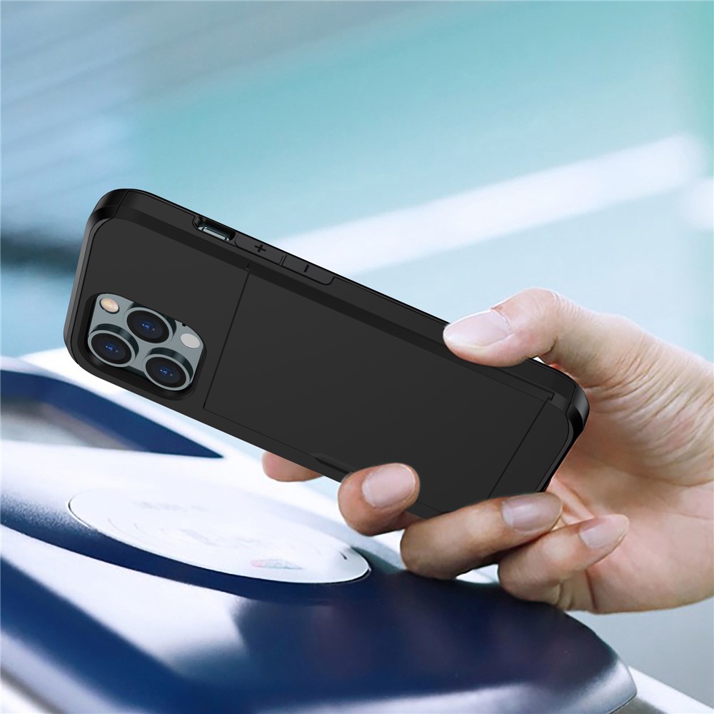 For iPhone 14 Pro 6.1 inch Anti-scratch Phone Case Card Holder Soft TPU + Hard PC Hybrid Cover - Black-2