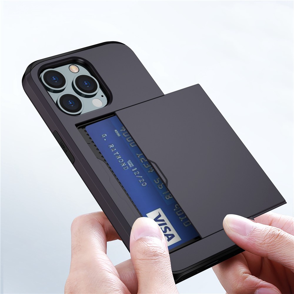 For iPhone 14 Pro 6.1 inch Anti-scratch Phone Case Card Holder Soft TPU + Hard PC Hybrid Cover - Black-3