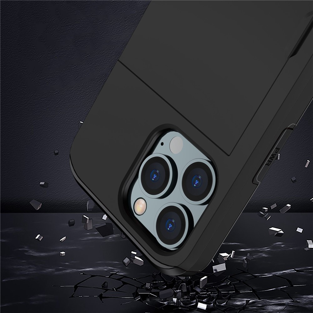 For iPhone 14 Pro 6.1 inch Anti-scratch Phone Case Card Holder Soft TPU + Hard PC Hybrid Cover - Black-5