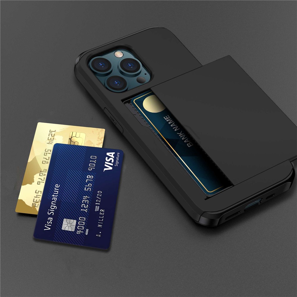 For iPhone 14 Pro 6.1 inch Anti-scratch Phone Case Card Holder Soft TPU + Hard PC Hybrid Cover - Black-7
