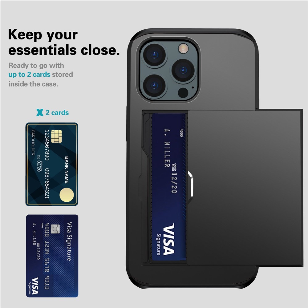 For iPhone 14 Pro 6.1 inch Anti-scratch Phone Case Card Holder Soft TPU + Hard PC Hybrid Cover - Black-8