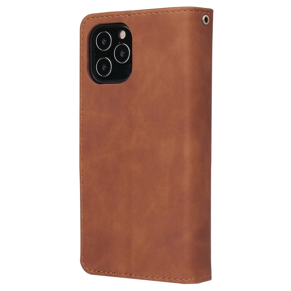 For iPhone 14 Pro Max 6.7 inch Shockproof PU Leather Phone Wallet Case with Multiple Card Slots Zipper Pocket Flip Cover Stand - Brown-7
