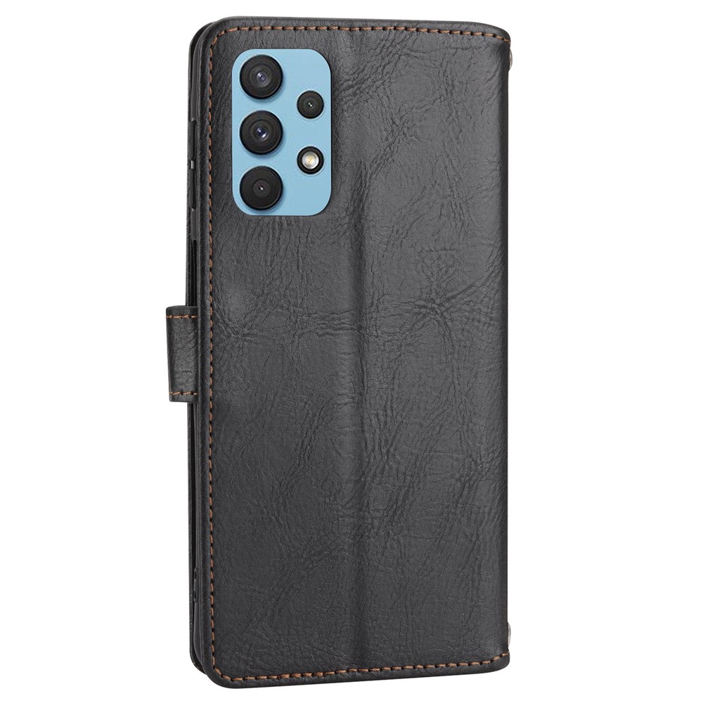 For Samsung Galaxy A23 4G (165.4 x 76.9 x 8.4mm) Zipper Pocket Phone Cover PU Leather Stand Case with Long Strap and Short Strap - Black-12