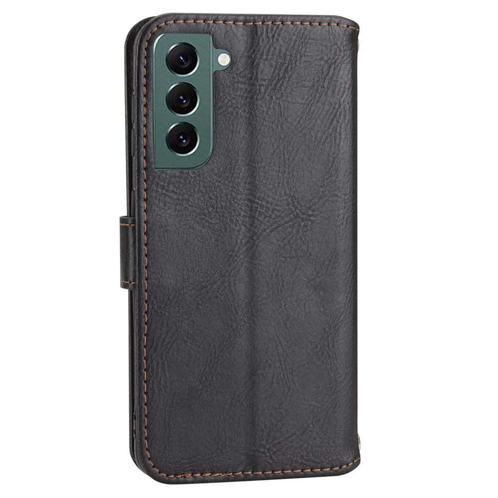 For Samsung Galaxy S22+ 5G Stand Wallet Style Phone Case Zipper Pocket Well-protected PU Leather Shell with Long / Short Straps - Black-12