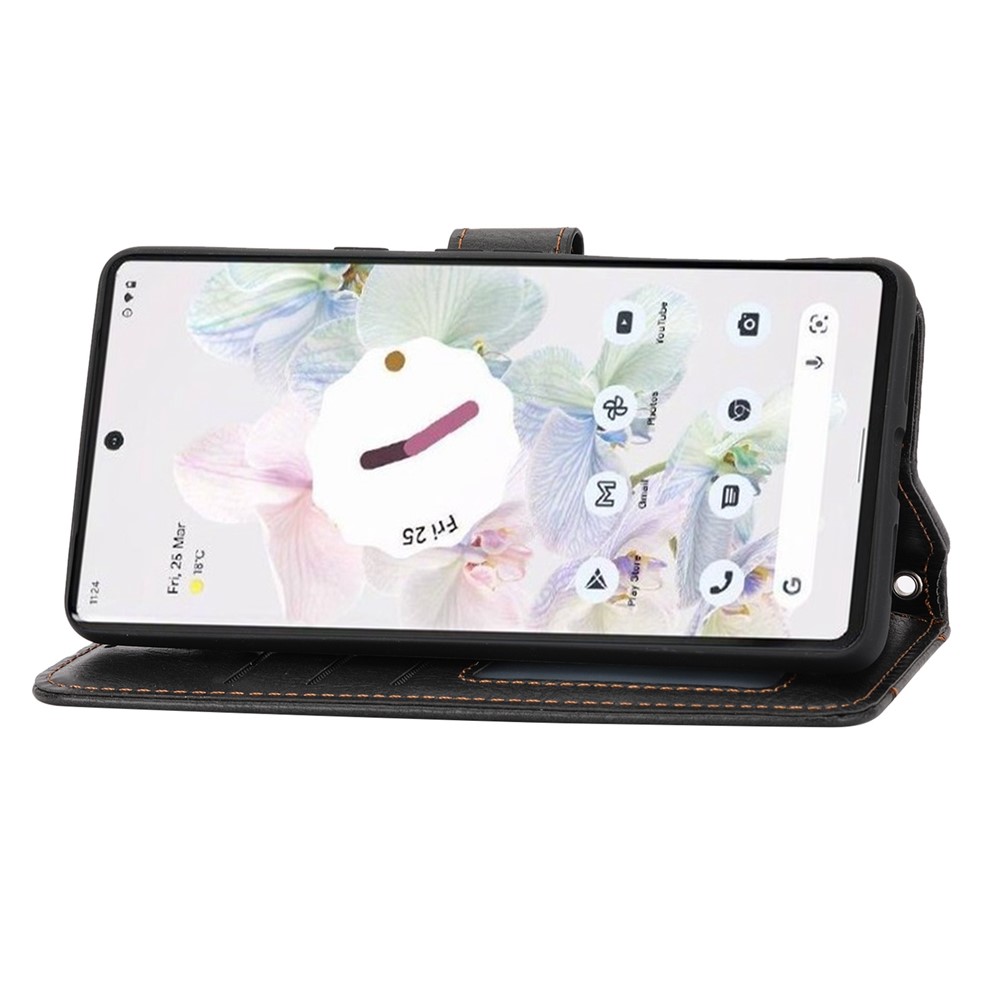 For Google Pixel 7 5G Stand Wallet PU Leather + TPU Phone Case Zipper Pocket Magnetic Closing Shell with Long / Short Straps - Black-3
