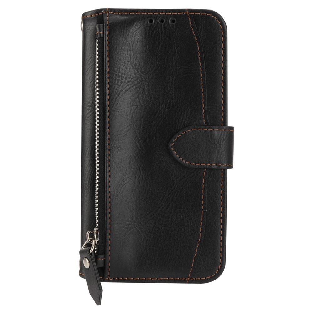 For Google Pixel 7 Pro Wallet Flip Phone Case Zipper Pocket Anti-wear Magnetic PU Leather Stand Shell with Long / Short Straps - Black-11