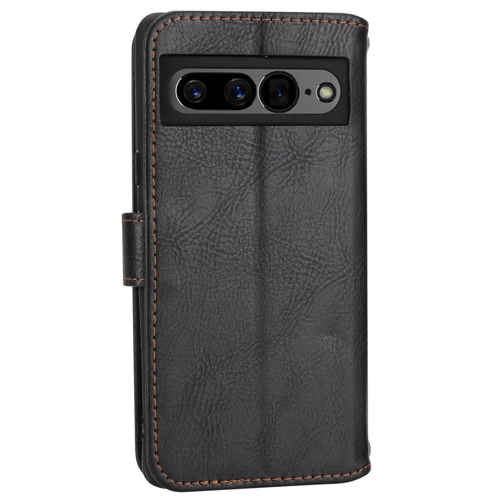 For Google Pixel 7 Pro Wallet Flip Phone Case Zipper Pocket Anti-wear Magnetic PU Leather Stand Shell with Long / Short Straps - Black-12