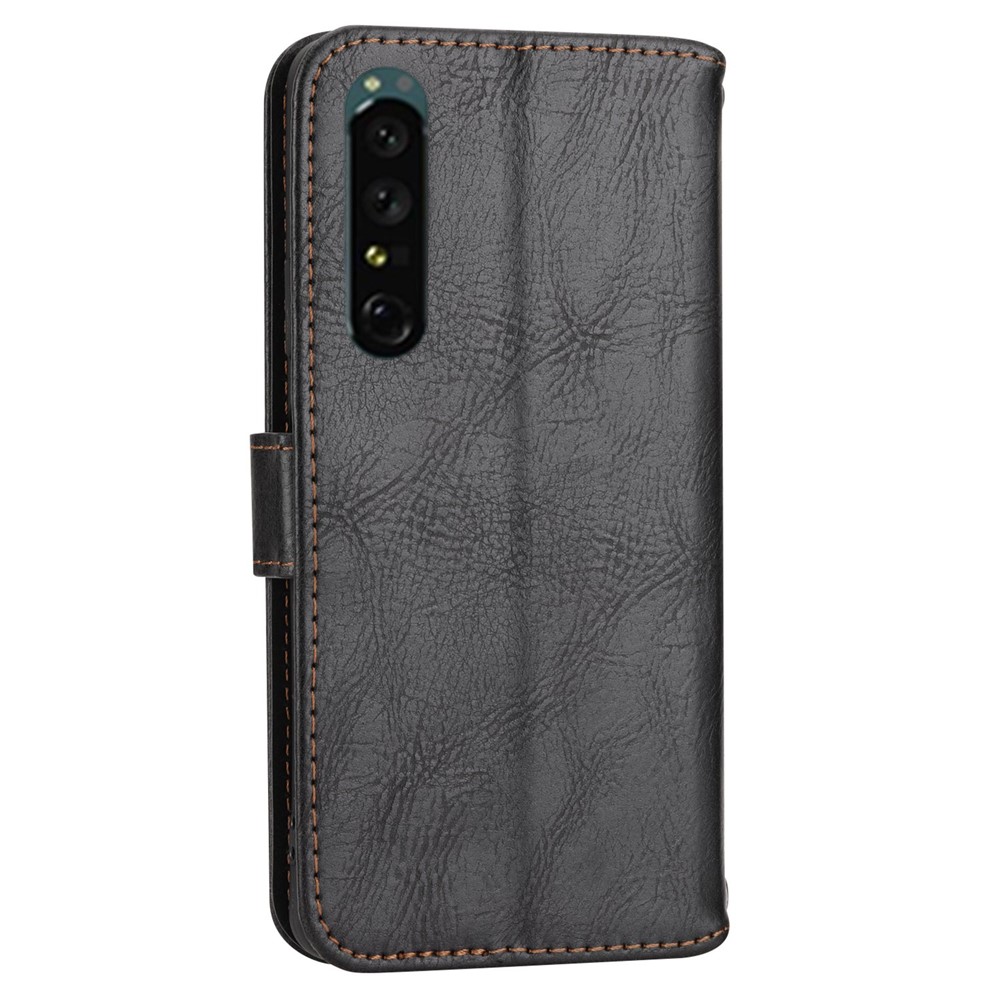 For Sony Xperia 1 IV 5G Zipper Pocket PU Leather Folio Flip Phone Cover Wallet Stand Case with Long Strap and Short Strap - Black-12