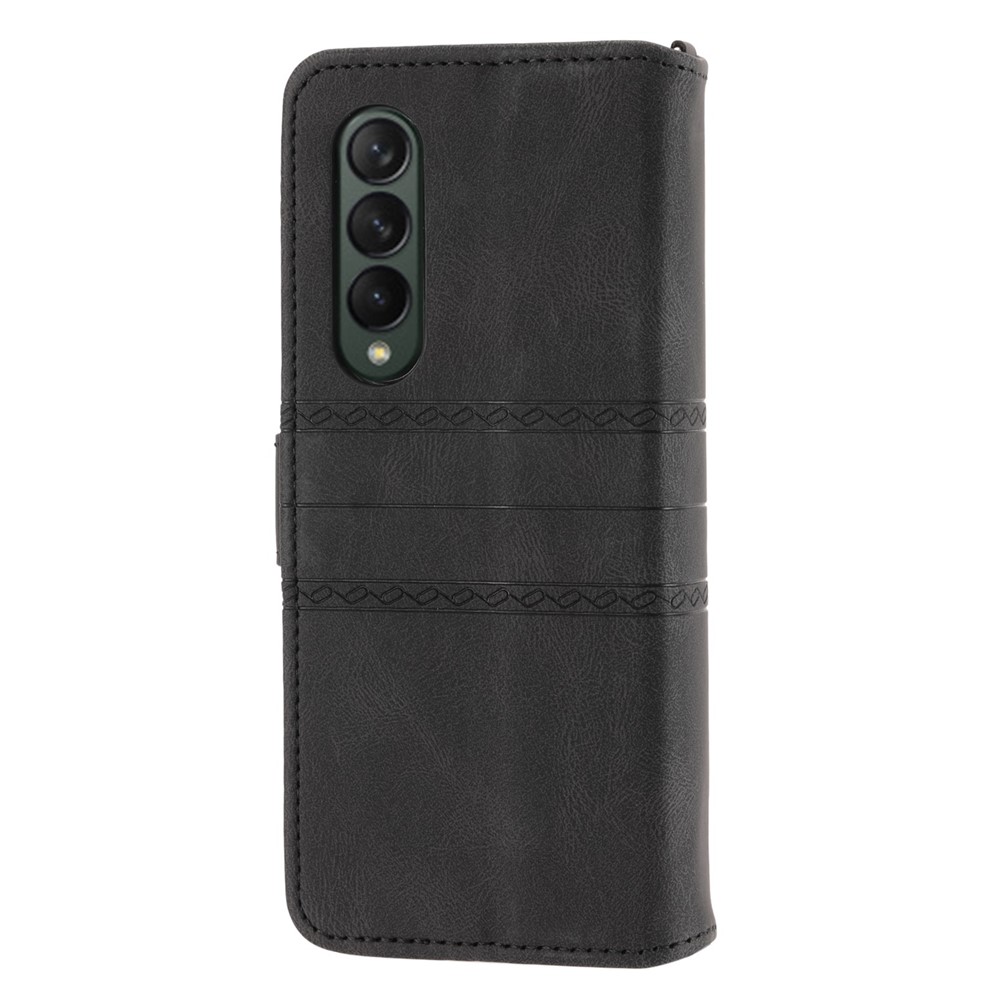 For Samsung Galaxy Z Fold4 5G Imprinted Pattern PU Leather Case Full Protection Stand Wallet Phone Cover with Strap - Black-7