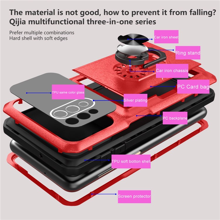 For ZTE Blade A5 2020 Drop-proof Phone Case Hybrid TPU Hard PC Ring Kickstand Back Cover Card Holder - Whtie / Pink-3