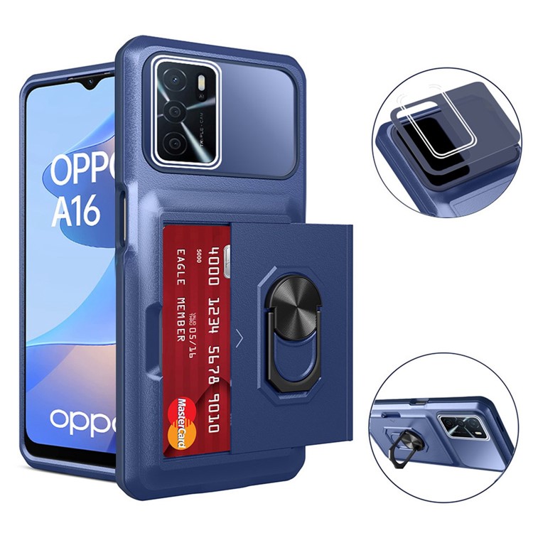 For Oppo A16 / A16s / A54s Shockproof Phone Case Hybrid TPU Hard PC Back Cover Ring Kickstand Protective Shell with Card Slot - Red / Black-9