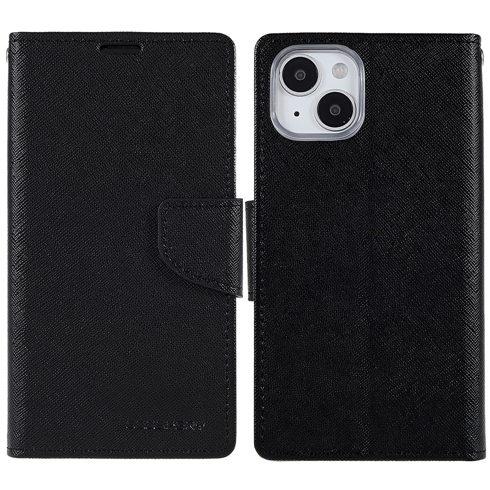 MERCURY GOOSPERY For iPhone 14 Max 6.7 inch Cell Phone Cover Anti-scratch Wallet Stand Design Splicing Color Leather Phone Case - All Black-1