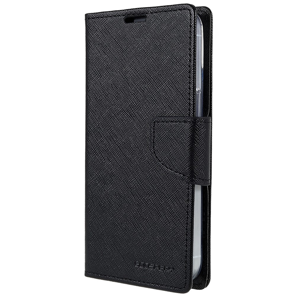 MERCURY GOOSPERY For iPhone 14 6.1 inch Splicing Color Anti-fall Wallet Stand Design Leather Shell Phone Case - All Black-3