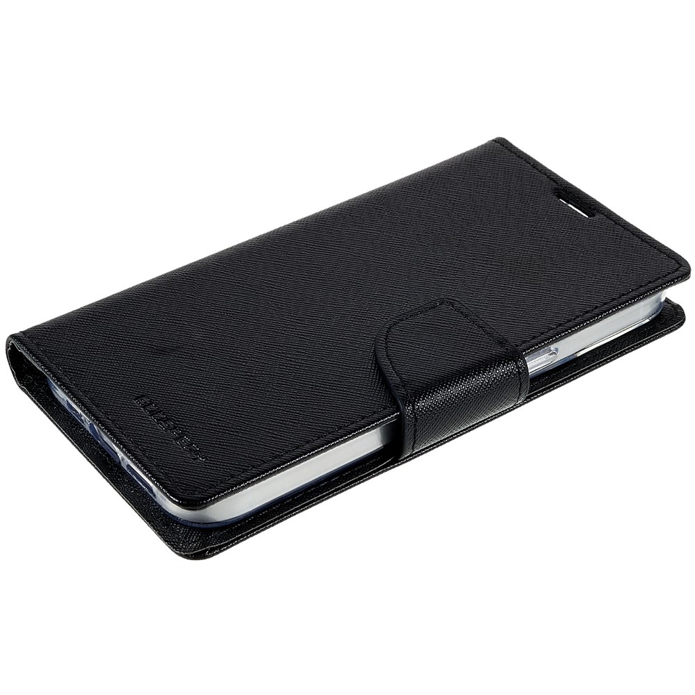 MERCURY GOOSPERY For iPhone 14 6.1 inch Splicing Color Anti-fall Wallet Stand Design Leather Shell Phone Case - All Black-5
