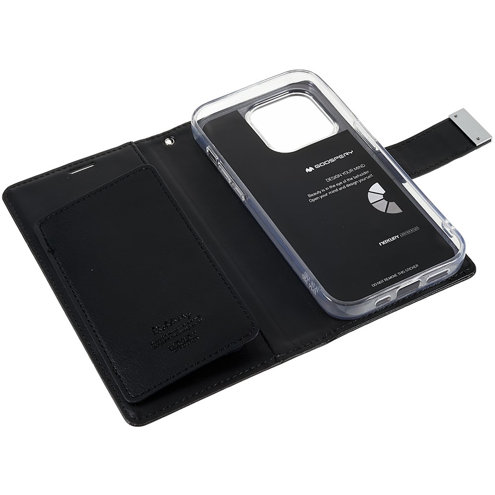 MERCURY GOOSPERY For iPhone 14 Pro Max 6.7 inch Metal Magnetic Clasp Phone Case Wallet PU Leather + TPU Phone Cover - Black-8