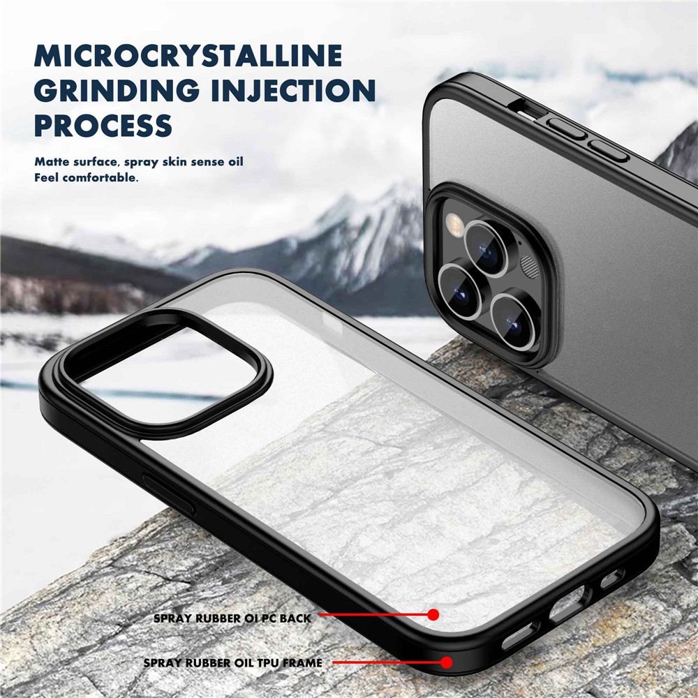IPAKY For iPhone 14 Pro Max 6.7 inch Rubberized Phone Case Soft TPU Frame Hard PC Back Skin-touch Protective Cover - Black-8