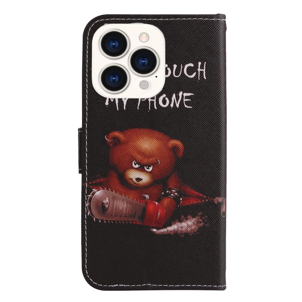For iPhone 14 Pro 6.1 inch Pattern Printing Leather Series-2 Shockproof Phone Case Stand Magnetic Clasp PU Leather Flip Wallet Cover - Bear-8