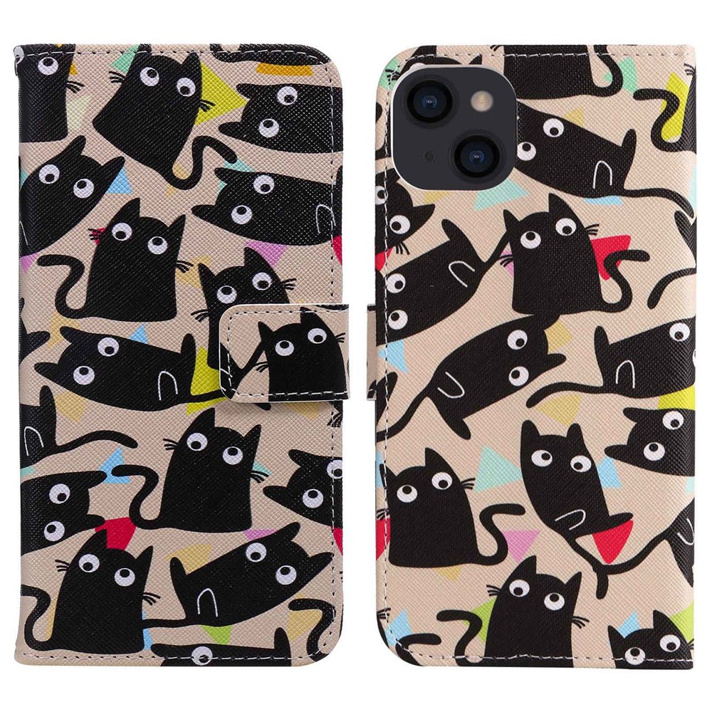 For iPhone 14 Max 6.7 inch Pattern Printing Leather Series-2 Shockproof Phone Flip Wallet Case Stand Anti-scratch Magnetic Clasp PU Leather Protective Cover - Cat-1