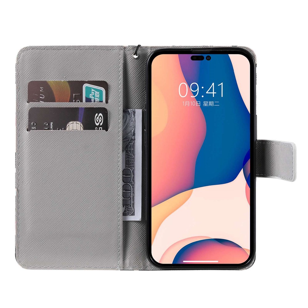 For iPhone 14 Max 6.7 inch Pattern Printing Leather Series-2 Shockproof Phone Flip Wallet Case Stand Anti-scratch Magnetic Clasp PU Leather Protective Cover - Cat-2