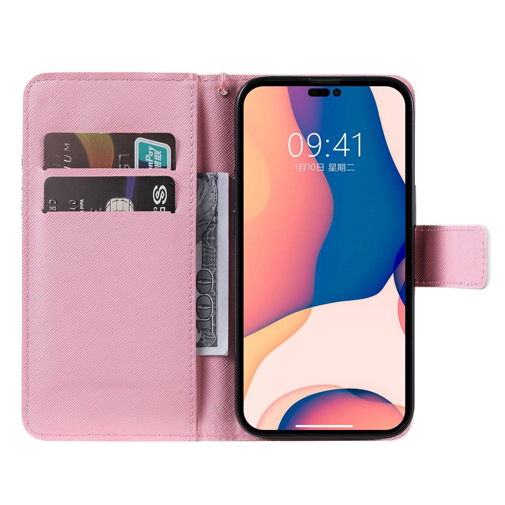 For iPhone 14 Pro Max 6.7 inch Pattern Printing Leather Series-2 Anti-scratch Phone Case Stand Magnetic Clasp Full Protection PU Leather Flip Wallet Cover - Feather-2