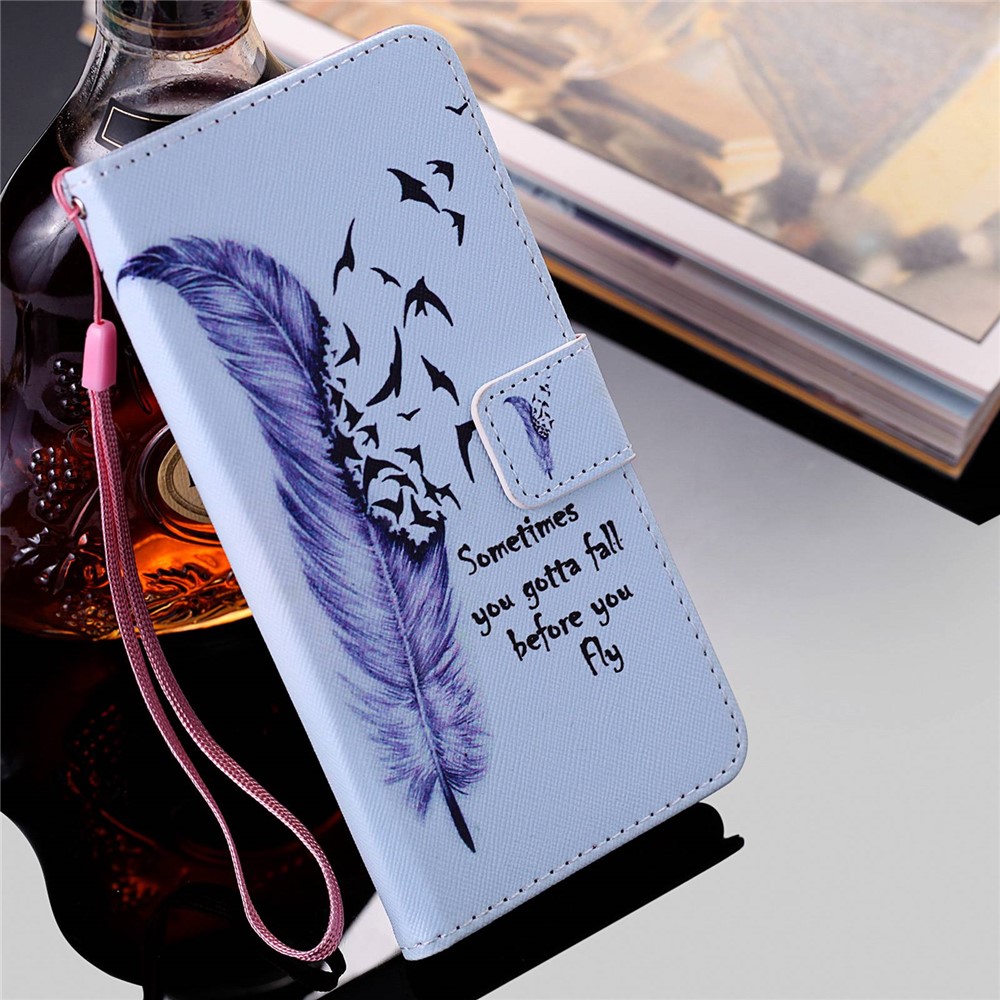 For iPhone 14 Pro Max 6.7 inch Pattern Printing Leather Series-2 Anti-scratch Phone Case Stand Magnetic Clasp Full Protection PU Leather Flip Wallet Cover - Feather-4