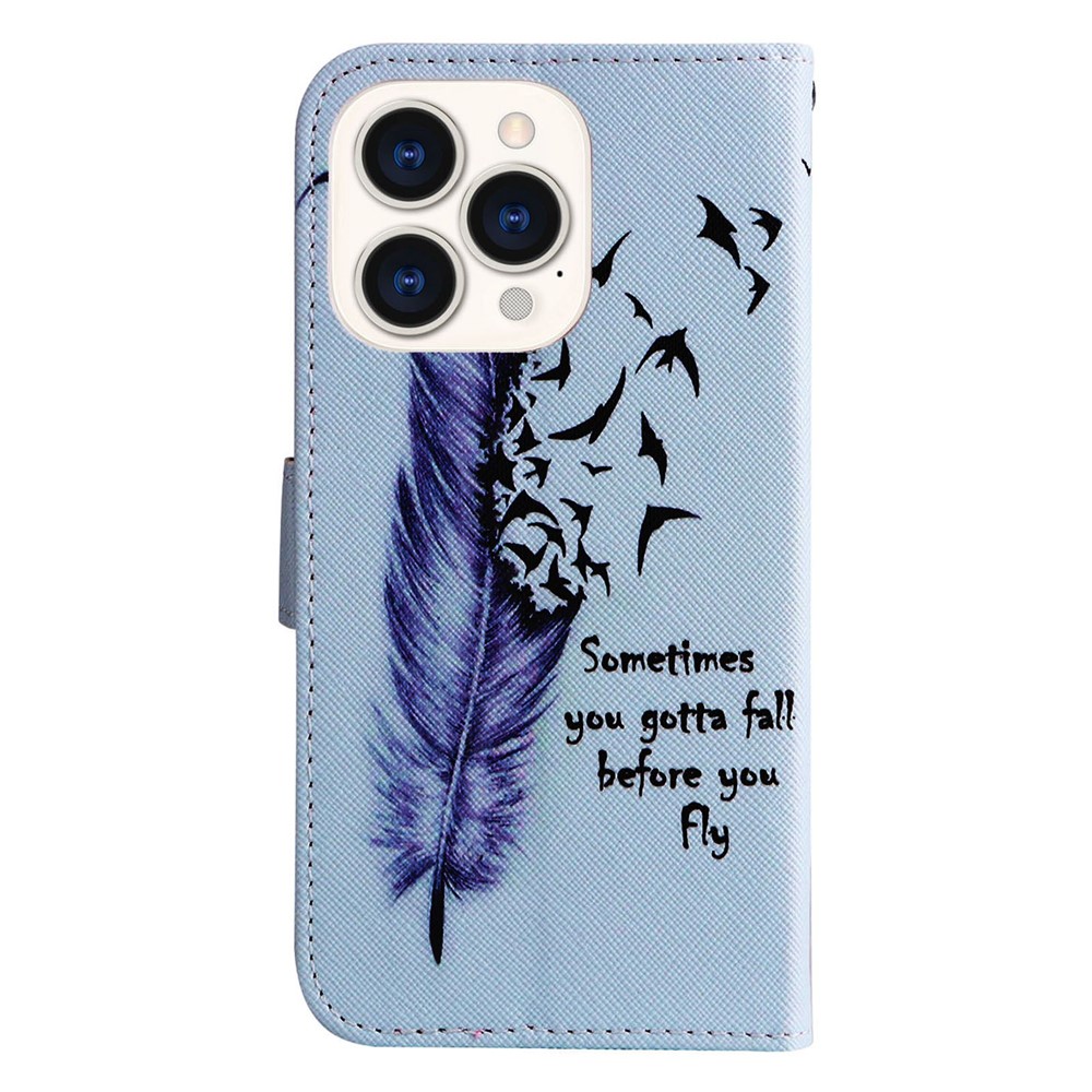 For iPhone 14 Pro Max 6.7 inch Pattern Printing Leather Series-2 Anti-scratch Phone Case Stand Magnetic Clasp Full Protection PU Leather Flip Wallet Cover - Feather-8