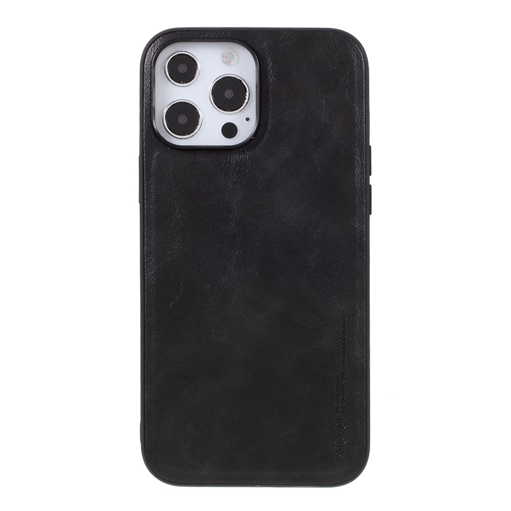 X-LEVEL Anti-scratch Phone Case for iPhone 14 Pro Max 6.7 inch, Vintage Style PU Leather Coated TPU Protective Anti-drop Back Cover - Black-2