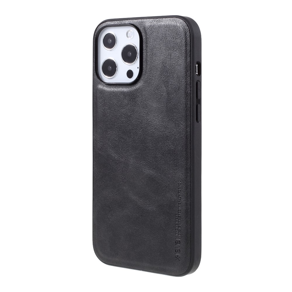 X-LEVEL Anti-scratch Phone Case for iPhone 14 Pro Max 6.7 inch, Vintage Style PU Leather Coated TPU Protective Anti-drop Back Cover - Black-3