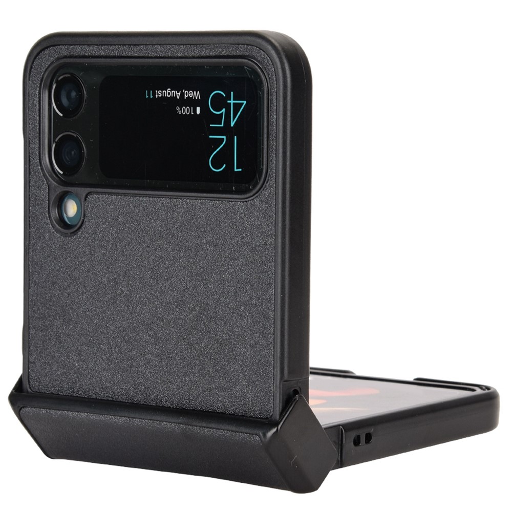 For Samsung Galaxy Z Flip4 5G Sand-like Texture PU Leather + PC Protective Phone Cover Folding Case with Side Hinge Design - Black-2