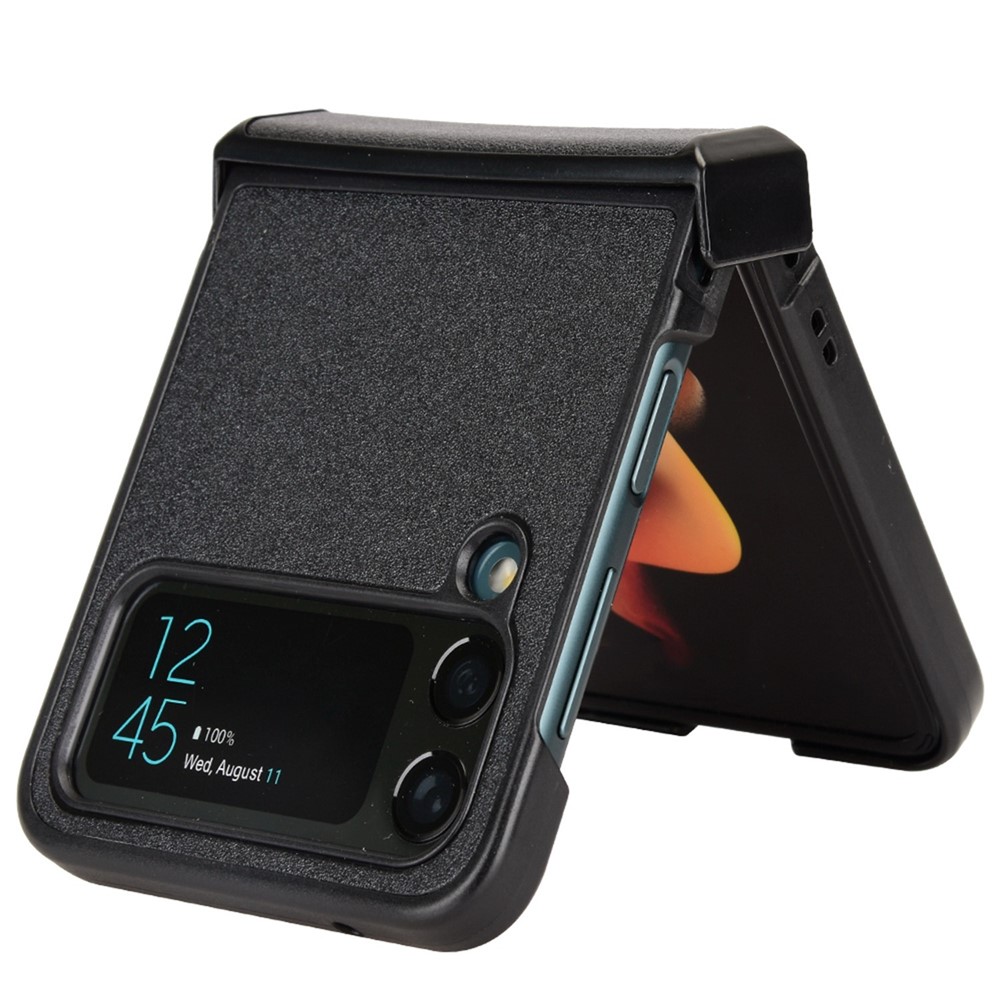 For Samsung Galaxy Z Flip4 5G Sand-like Texture PU Leather + PC Protective Phone Cover Folding Case with Side Hinge Design - Black-3