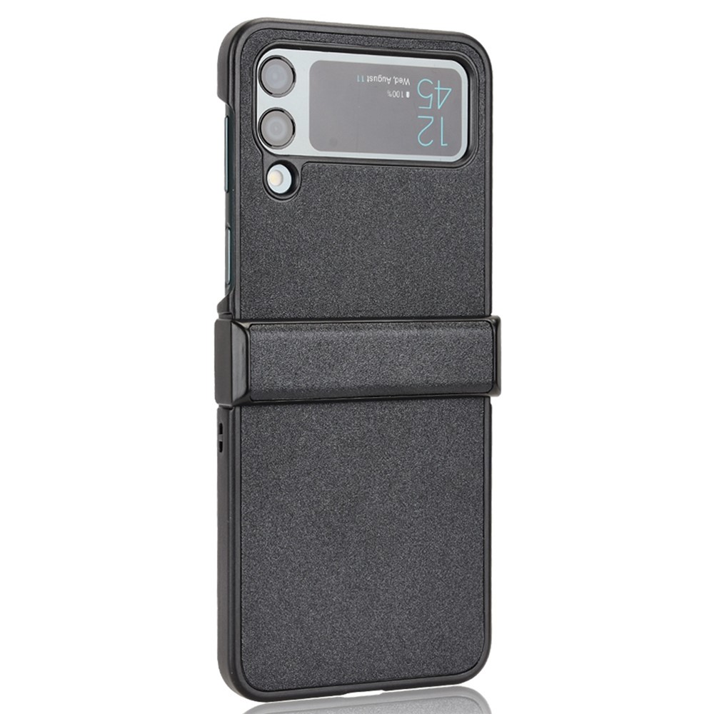 For Samsung Galaxy Z Flip4 5G Sand-like Texture PU Leather + PC Protective Phone Cover Folding Case with Side Hinge Design - Black-4