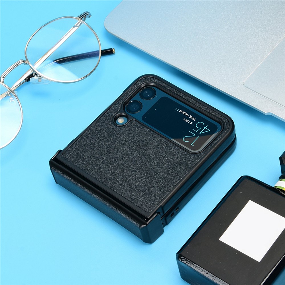 For Samsung Galaxy Z Flip4 5G Sand-like Texture PU Leather + PC Protective Phone Cover Folding Case with Side Hinge Design - Black-6
