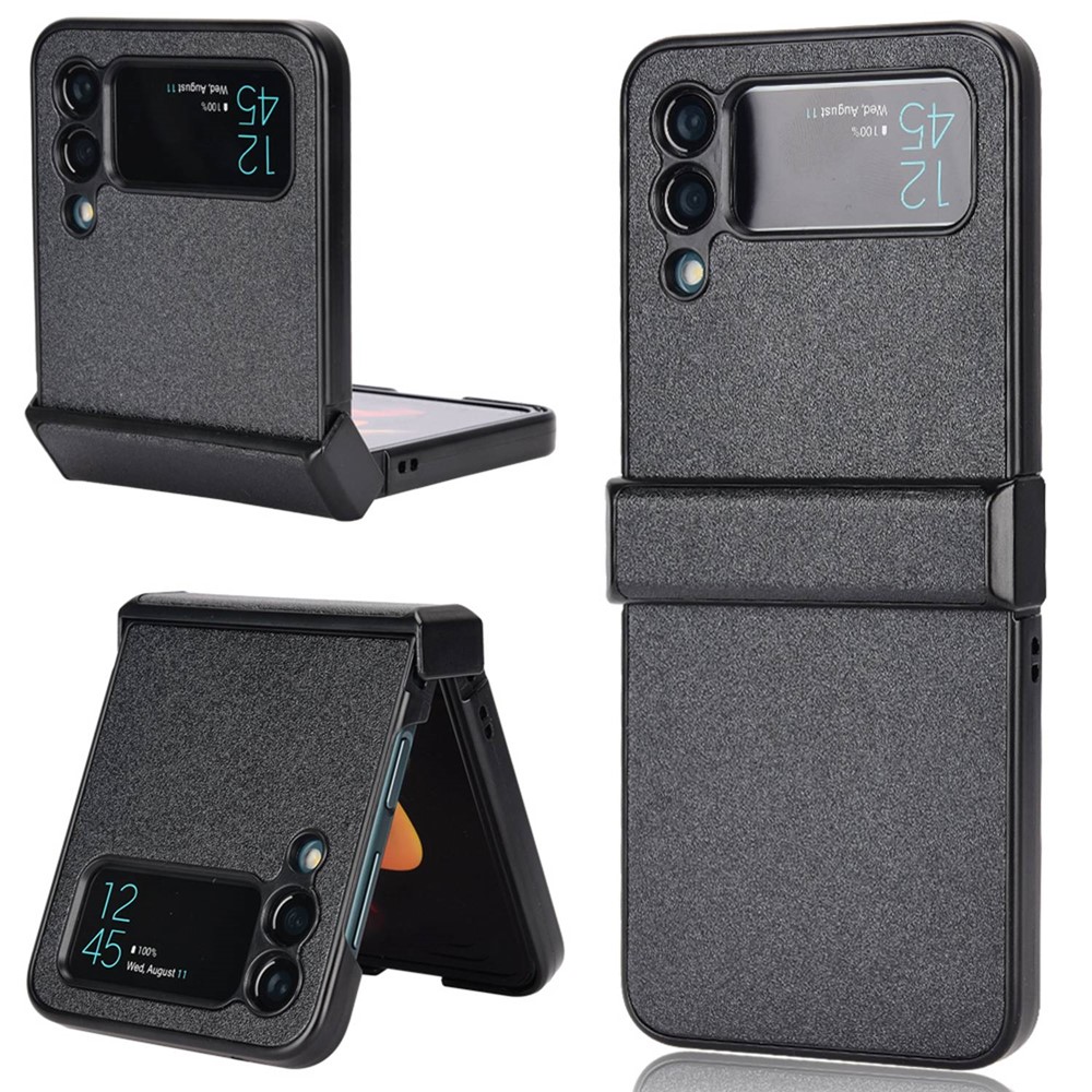 For Samsung Galaxy Z Flip3 5G Side Hinge Protection Folding Phone Case Sand-like Textured Leather Coated PC Cover - Black-1