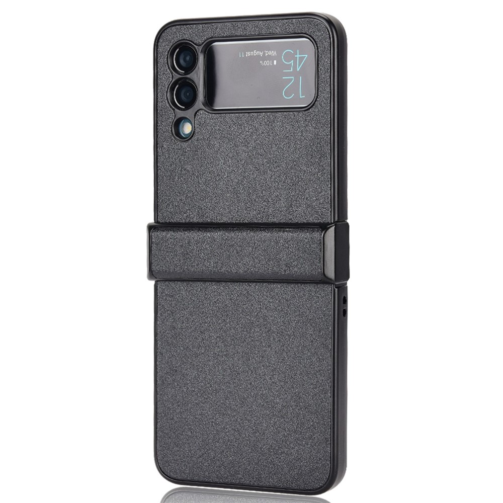For Samsung Galaxy Z Flip3 5G Side Hinge Protection Folding Phone Case Sand-like Textured Leather Coated PC Cover - Black-4