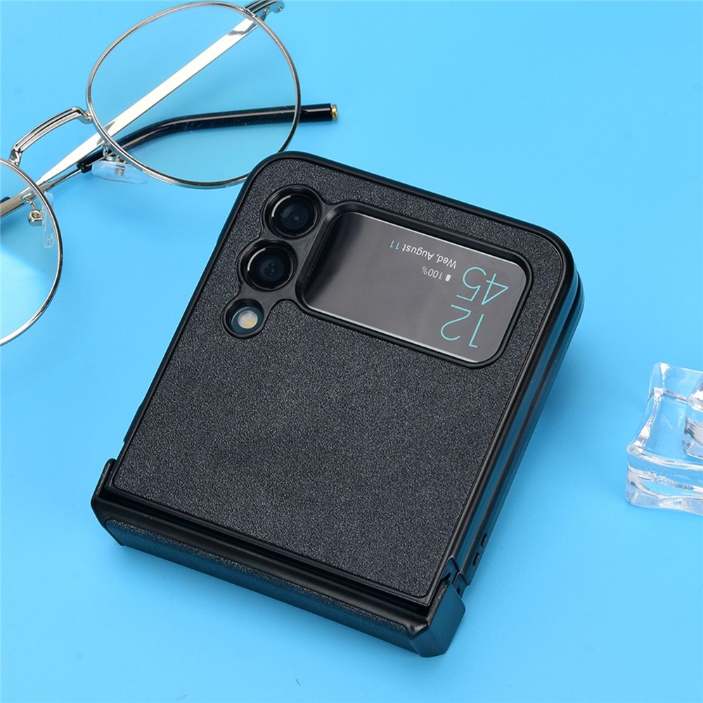 For Samsung Galaxy Z Flip3 5G Side Hinge Protection Folding Phone Case Sand-like Textured Leather Coated PC Cover - Black-5