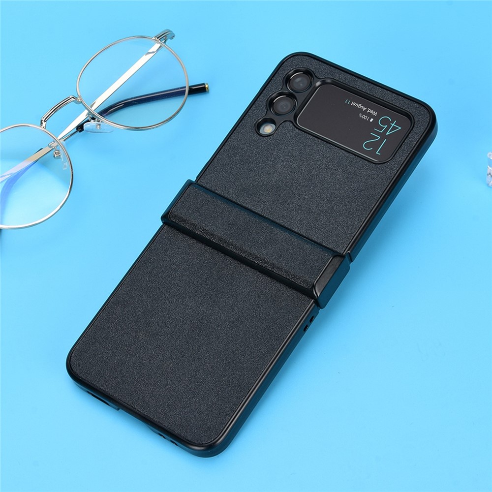 For Samsung Galaxy Z Flip3 5G Side Hinge Protection Folding Phone Case Sand-like Textured Leather Coated PC Cover - Black-6