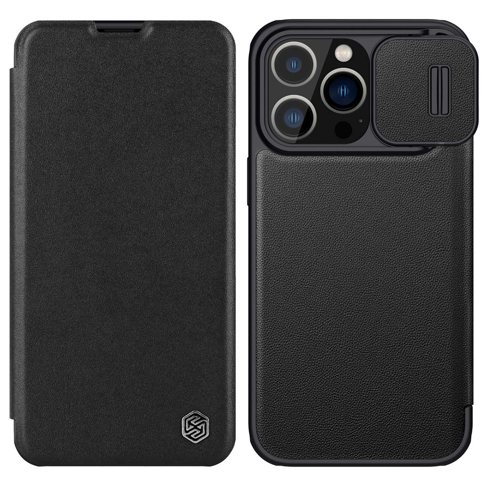 NILLKIN Qin Pro Series for iPhone 14 Pro Max 6.7 inch Full Protection Phone Case Anti-wear Cellphone Cover Card Holder with Sliding Camera Lens Protector - Black-1