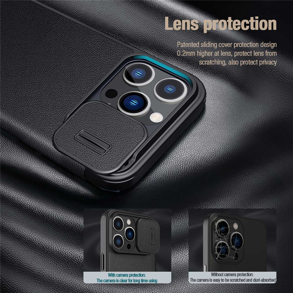 NILLKIN Qin Pro Series for iPhone 14 Pro Max 6.7 inch Full Protection Phone Case Anti-wear Cellphone Cover Card Holder with Sliding Camera Lens Protector - Black-3