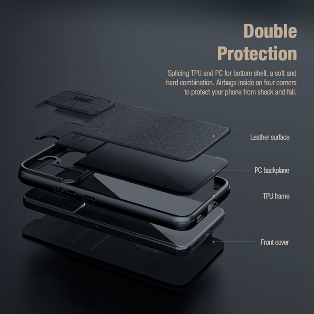 NILLKIN Qin Pro Series for iPhone 14 Pro Max 6.7 inch Full Protection Phone Case Anti-wear Cellphone Cover Card Holder with Sliding Camera Lens Protector - Black-4