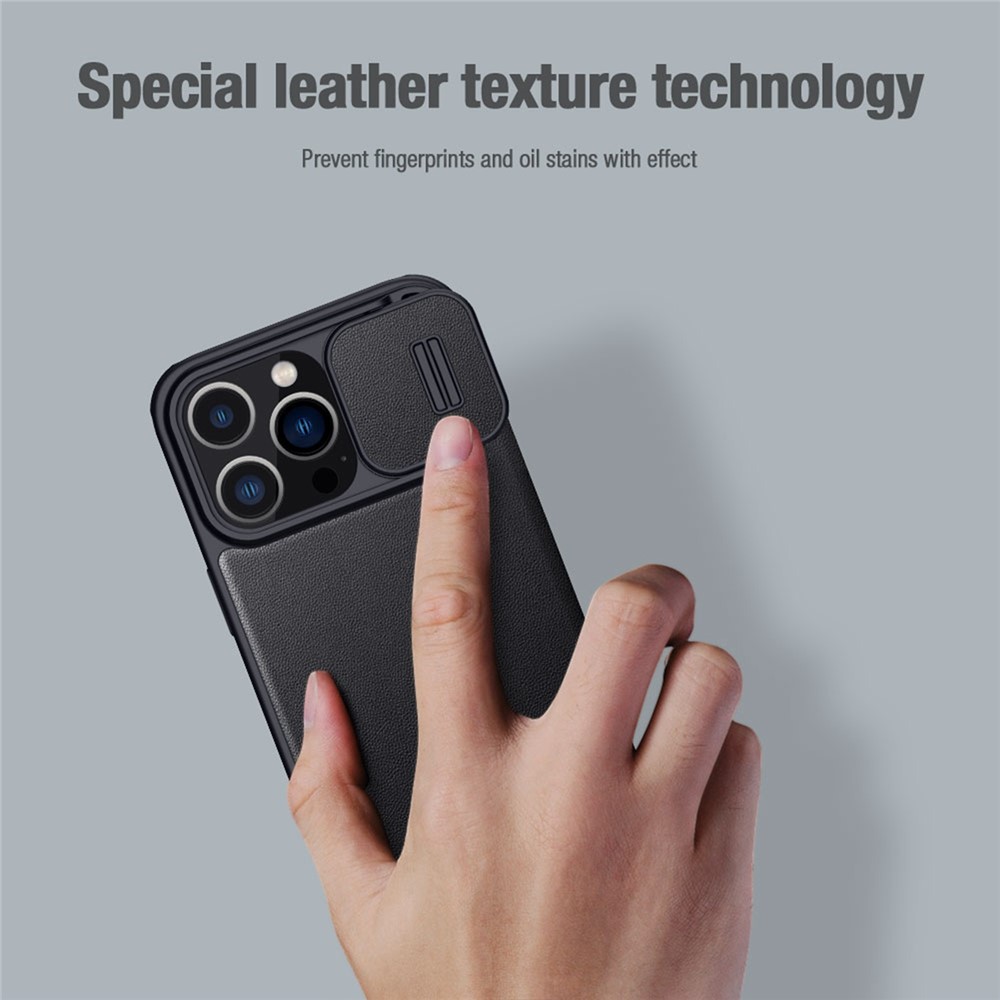 NILLKIN Qin Pro Series for iPhone 14 Pro Max 6.7 inch Full Protection Phone Case Anti-wear Cellphone Cover Card Holder with Sliding Camera Lens Protector - Black-5