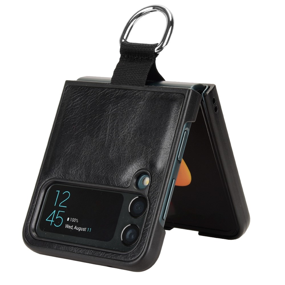 For Samsung Galaxy Z Flip4 5G Finger Ring Holder Folding Phone Case PU Leather Coated PC Back Cover - Black-3