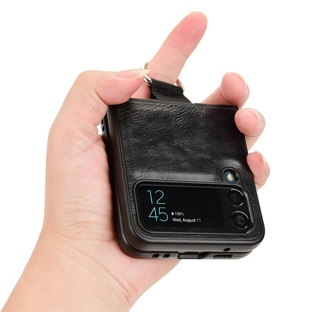 For Samsung Galaxy Z Flip4 5G Finger Ring Holder Folding Phone Case PU Leather Coated PC Back Cover - Black-5