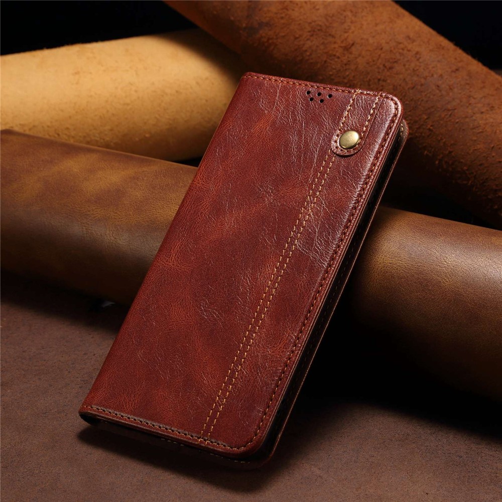 For Nothing phone (1) 5G Waxy Crazy Horse Texture PU Leather Flip Case Shockproof TPU Inner Shell Wallet Stand Protective Phone Cover - Brown-6