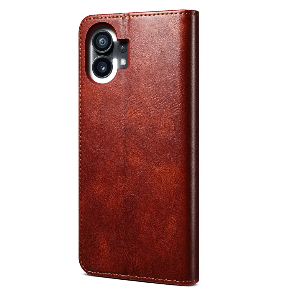For Nothing phone (1) 5G Waxy Crazy Horse Texture PU Leather Flip Case Shockproof TPU Inner Shell Wallet Stand Protective Phone Cover - Brown-8