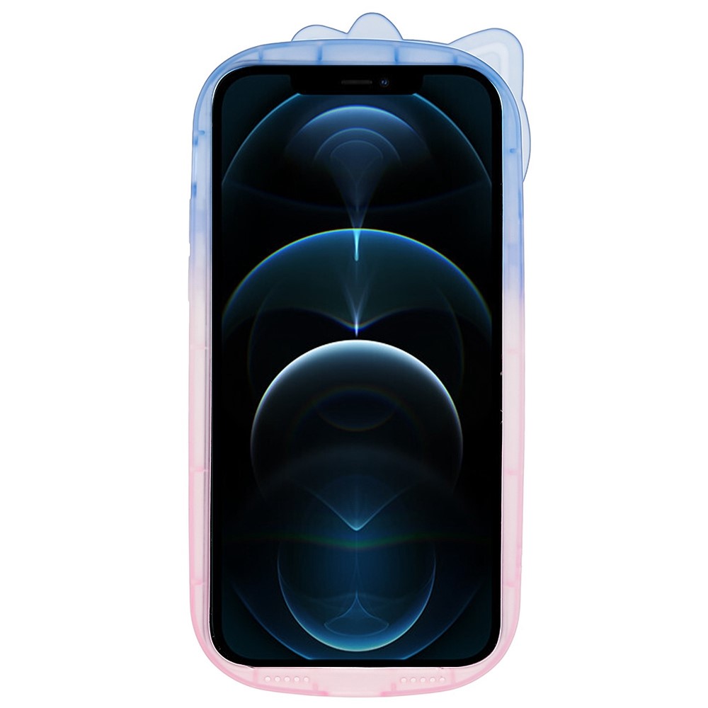 For iPhone 12 Pro Max 6.7 inch Dual-color Gradient Phone Case Shockproof IMD IML Shell Pattern Soft TPU Protector - Blue / Pink-3