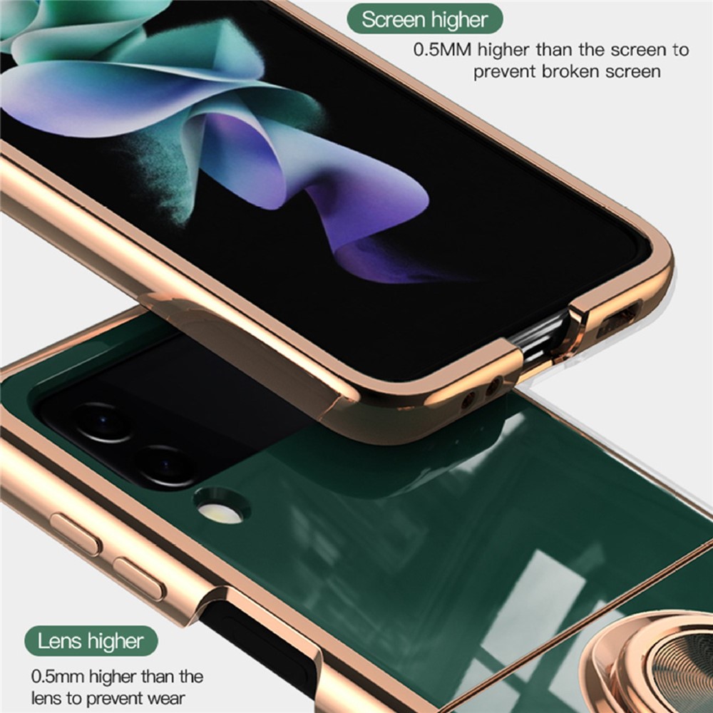 For Samsung Galaxy Z Flip4 5G Ring Kickstand PC Case Electroplating Folding Phone Cover with Car Mount Metal Sheet - Midnight Green-8