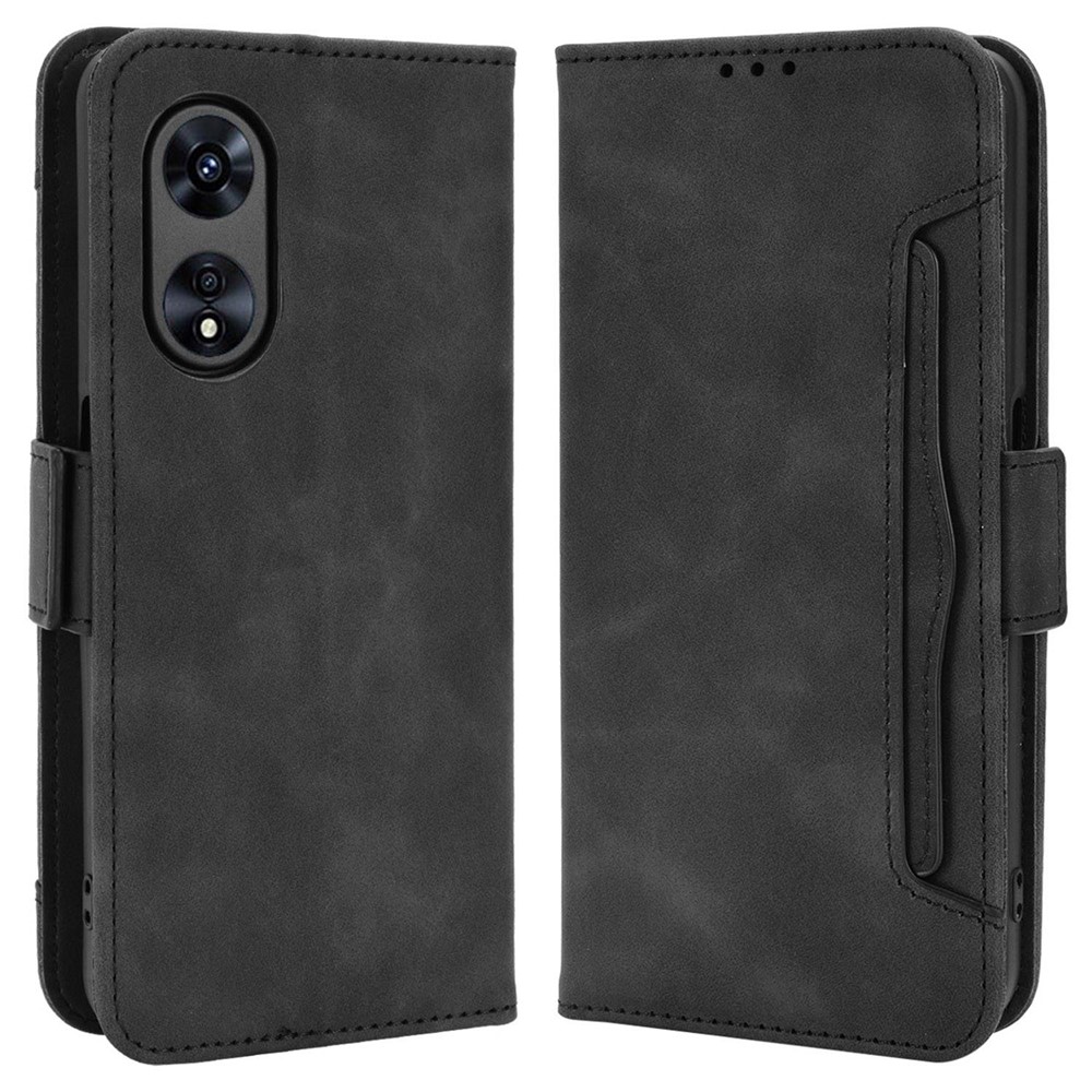 PU Leather Multiple Card Slots Case for Oppo A97 5G, Wallet Foldable Stand Folio Flip Phone Cover - Black-1